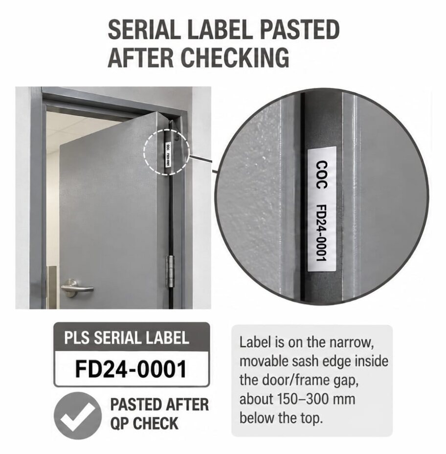 COC serial label pasted on the door edge after checking